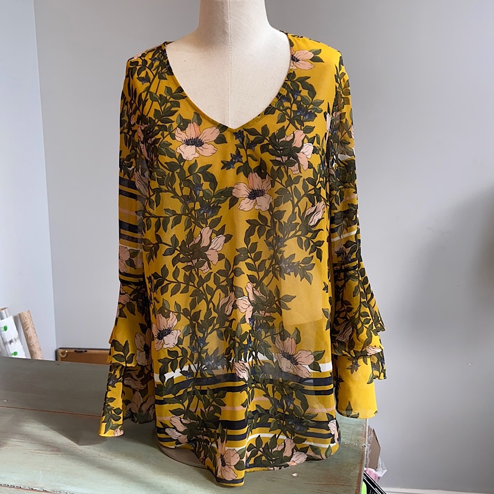 CAbi Sheer Bell Sleeve Top